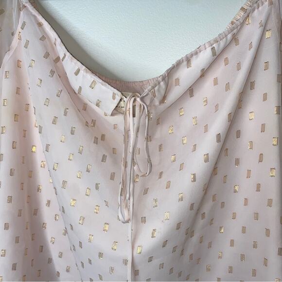 Nordstrom WAYF Pink Off-the-shoulder pink gold bow puff sleeve chiffon top Large - Picture 5 of 15